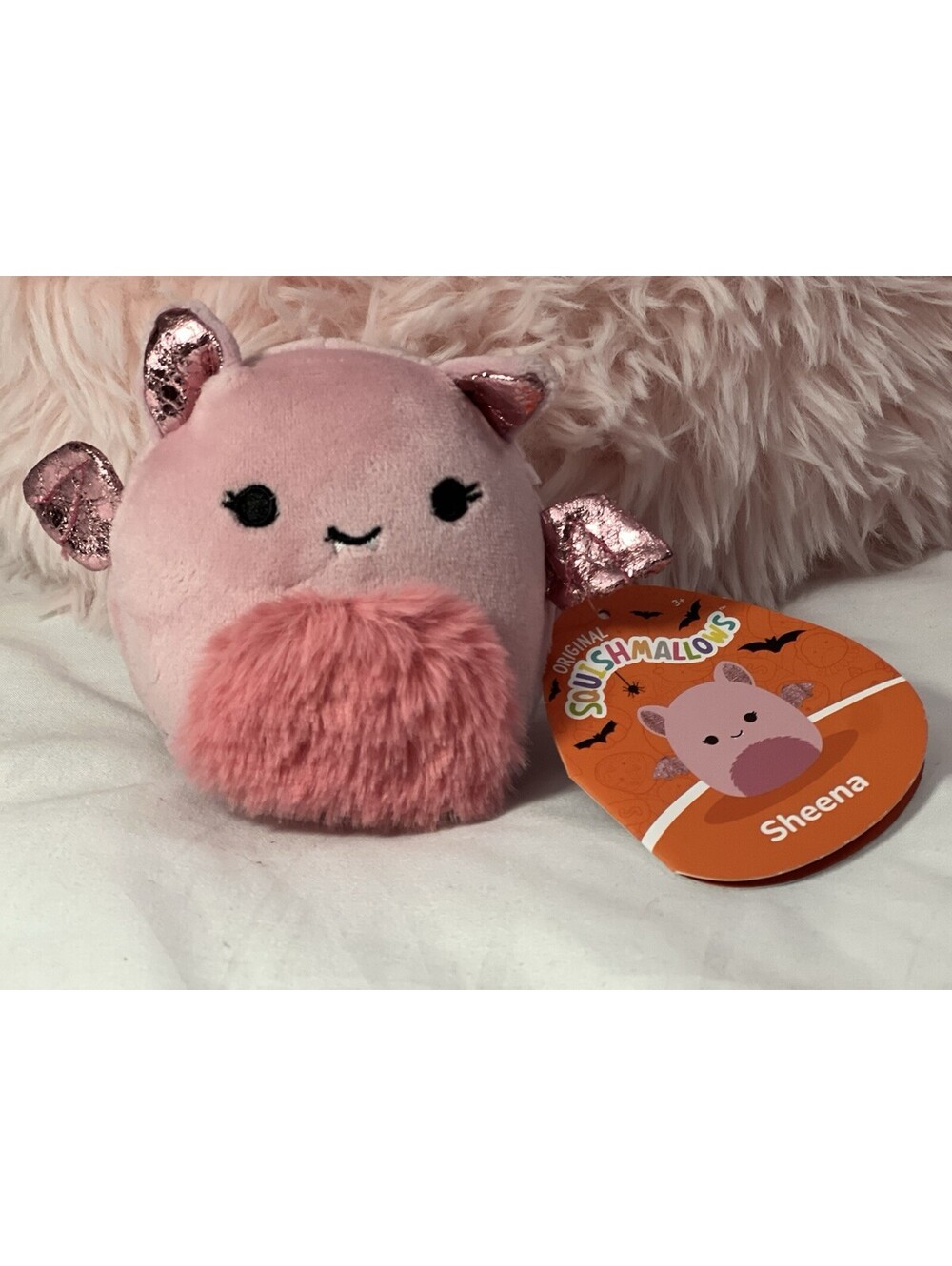 NEW Squishmallows Sheena Pink Sparkly Bat Halloween Plush Toy